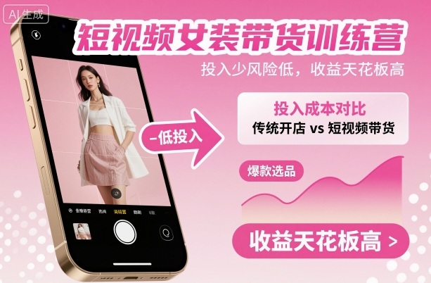 短视频女装带货训练营，投入少风险低，收益天花板高-木白网创