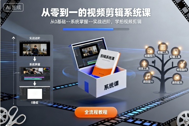 从零到一的视频剪辑系统课,从0基础–系统掌握–实战进阶,学拍视频剪辑-木白网创