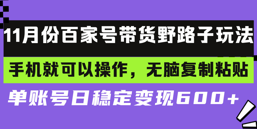 百家号带货野路子玩法 手机就可以操作，无脑复制粘贴 单账号日稳定变现…-木白网创