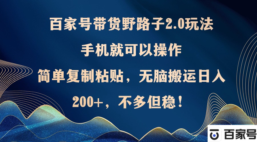 百家号带货野路子2.0玩法，手机就可以操作，简单复制粘贴，无脑搬运日…-木白网创