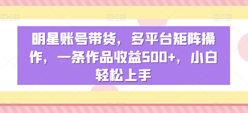 明星账号带货，多平台矩阵操作，一条作品收益500+，小白轻松上手【揭秘】-木白网创