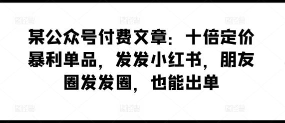 某公众号付费文章：十倍定价暴利单品，发发小红书，朋友圈发发圈，也能出单-木白网创