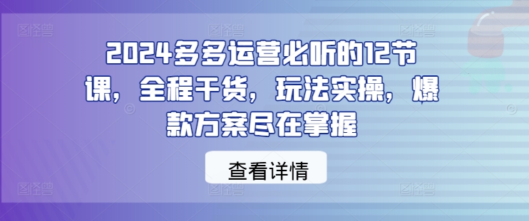 2024多多运营必听的12节课，全程干货，玩法实操，爆款方案尽在掌握-木白网创
