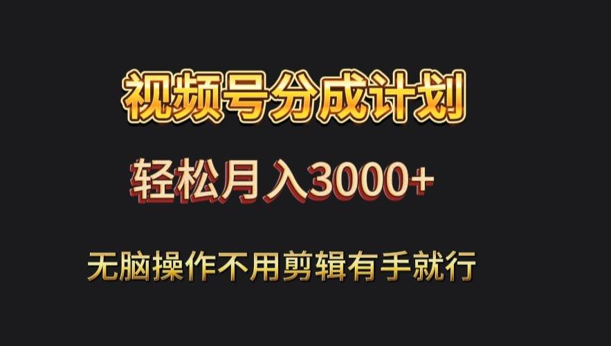 视频号流量分成，不用剪辑，有手就行，轻松月入2000+-木白网创