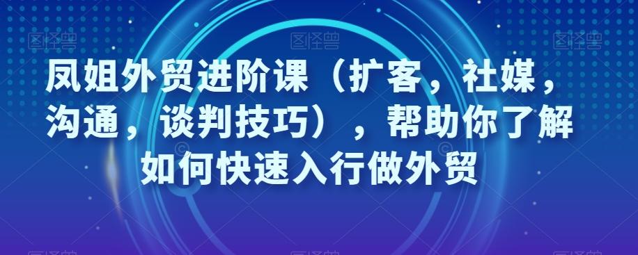 凤姐外贸进阶课（扩客，社媒，沟通，谈判技巧），帮助你了解如何快速入行做外贸-木白网创