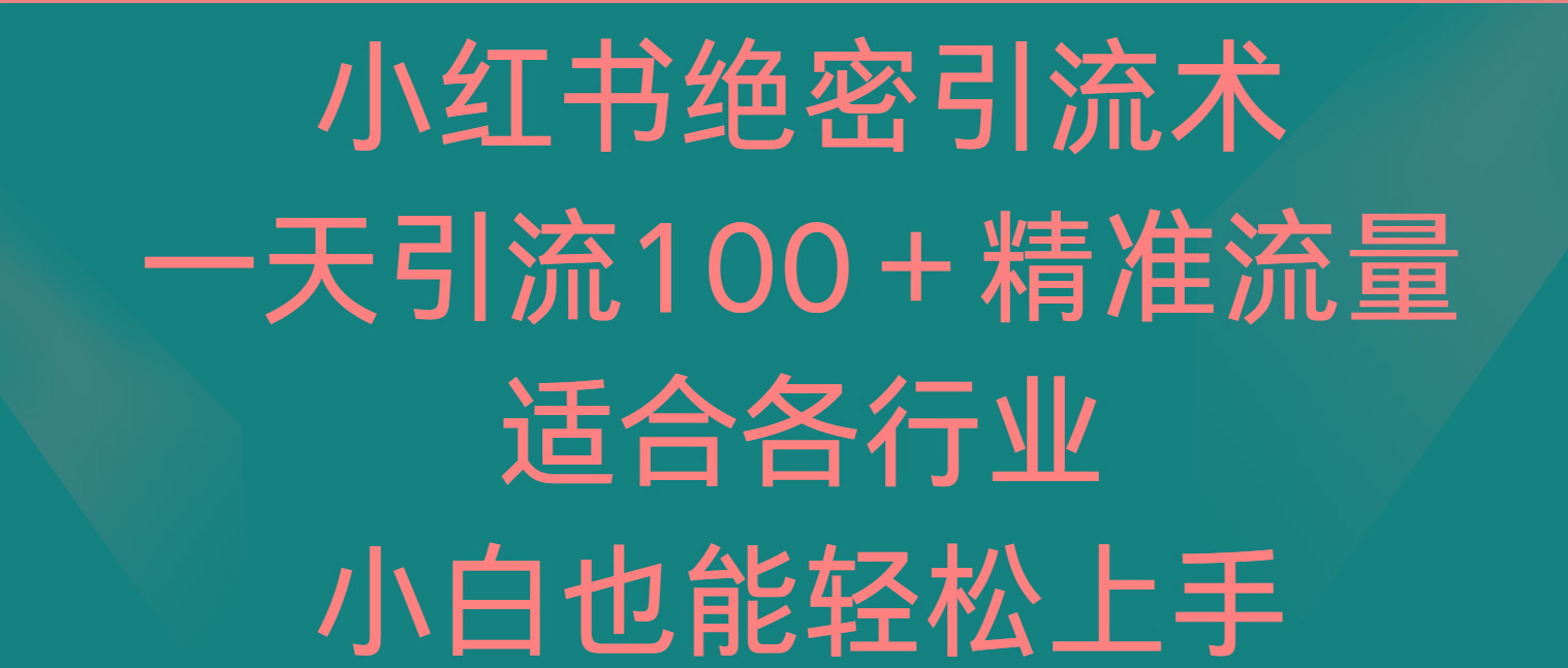 小红书绝密引流术，一天引流100＋精准流量，适合各个行业，小白也能轻松上手-木白网创