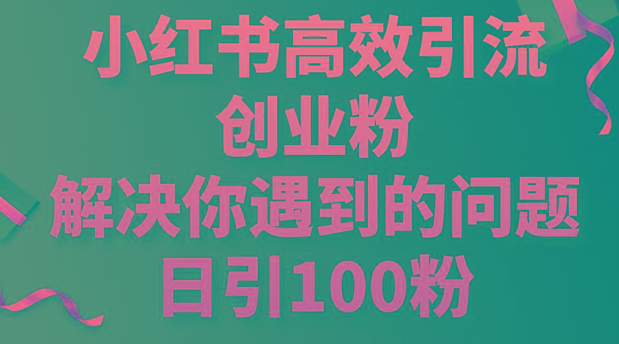 小红书高效引流创业粉，解决你遇到的问题，日引100粉-木白网创