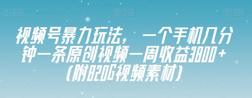 视频号暴力玩法，一个手机几分钟一条原创视频一周收益3800+（附820G视频素材）-木白网创