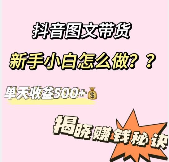 抖音图文带货，新手小白怎么做？单天收益500+【揭秘赚钱秘诀】-木白网创