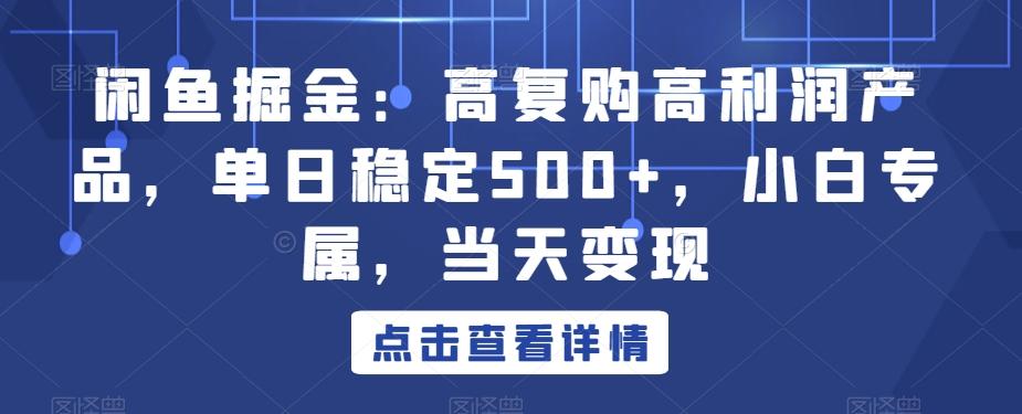 闲鱼掘金：高复购高利润产品，单日稳定500+，小白专属，当天变现-木白网创