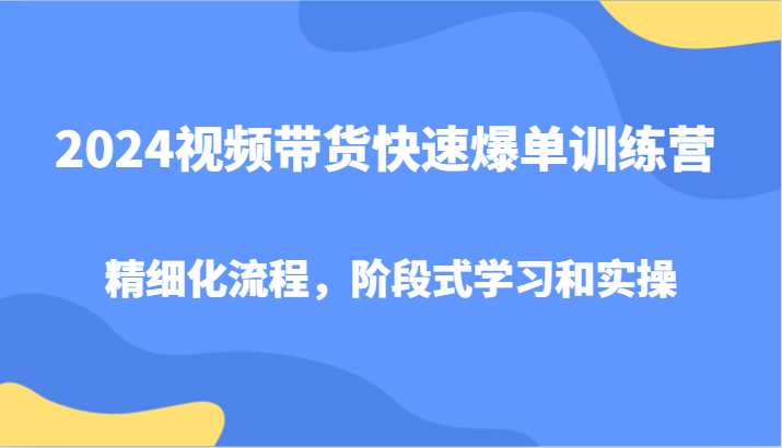 2024视频带货快速爆单训练营，精细化流程，阶段式学习和实操-木白网创