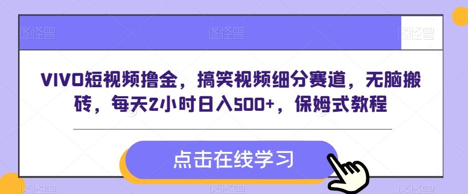 VIVO短视频撸金，搞笑视频细分赛道，无脑搬砖，每天2小时日入500+，保姆式教程-木白网创