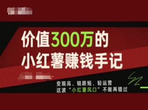 价值300万的小红书赚钱手记，变现高、链路短、轻运营，这波“小红薯风口”不能再错过-木白网创