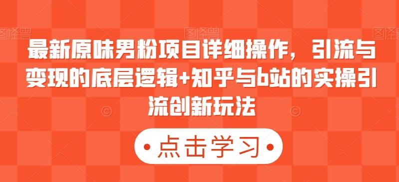 最新原味男粉项目详细操作，引流与变现的底层逻辑+知乎与b站的实操引流创新玩法-木白网创
