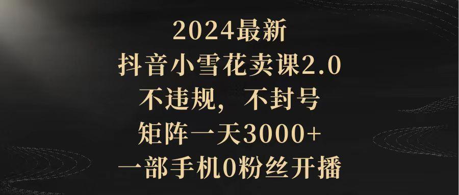 (9639期)2024最新抖音小雪花卖课2.0 不违规 不封号 矩阵一天3000+一部手机0粉丝开播-木白网创