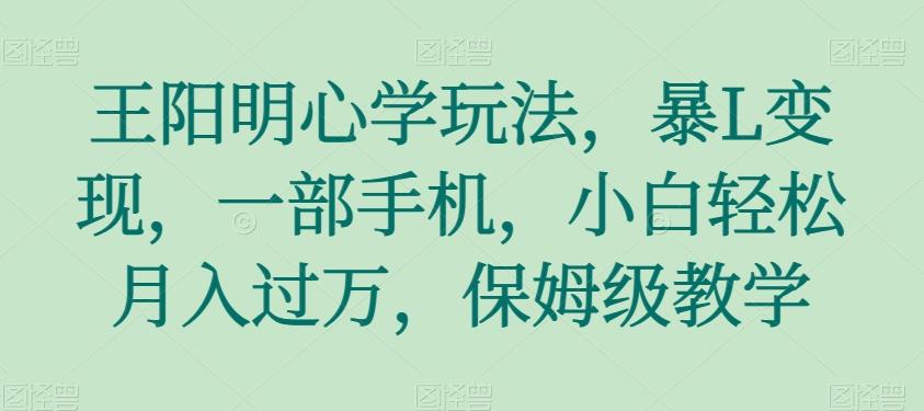 王阳明心学玩法，暴L变现，一部手机，小白轻松月入过万，保姆级教学【揭秘】-木白网创
