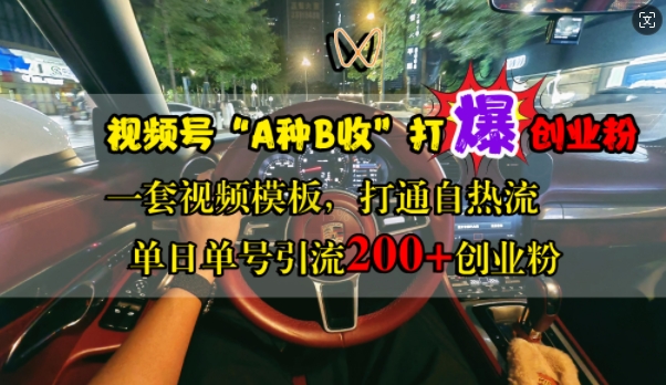 视频号“A种B收”打爆创业粉，一套视频模板打通自热流，单日单号引流200+创业粉-木白网创