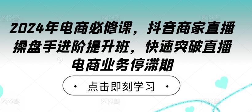 2024年电商必修课，抖音商家直播操盘手进阶提升班，快速突破直播电商业务停滞期-木白网创