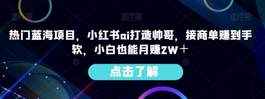 热门蓝海项目，小红书ai打造帅哥，接商单赚到手软，小白也能月赚2W＋-木白网创