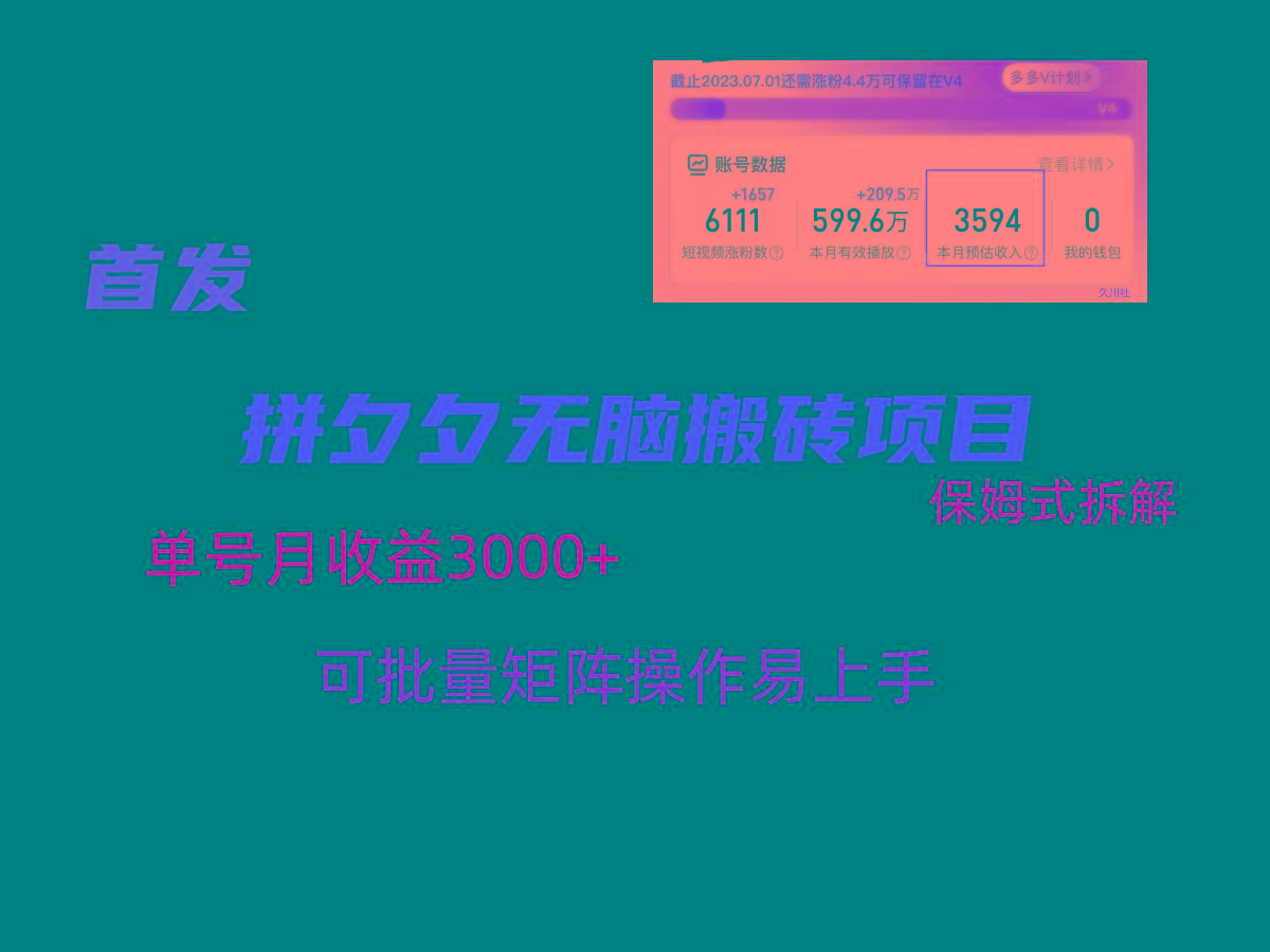 拼夕夕无脑搬砖，单号稳定收益3000+，保姆式拆解-木白网创