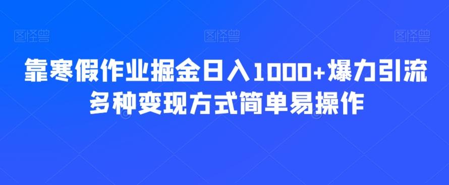 靠寒假作业掘金日入1000+爆力引流多种变现方式简单易操作-木白网创