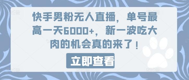 快手男粉无人直播，单号最高一天6000+，新一波吃大肉的机会真的来了-木白网创