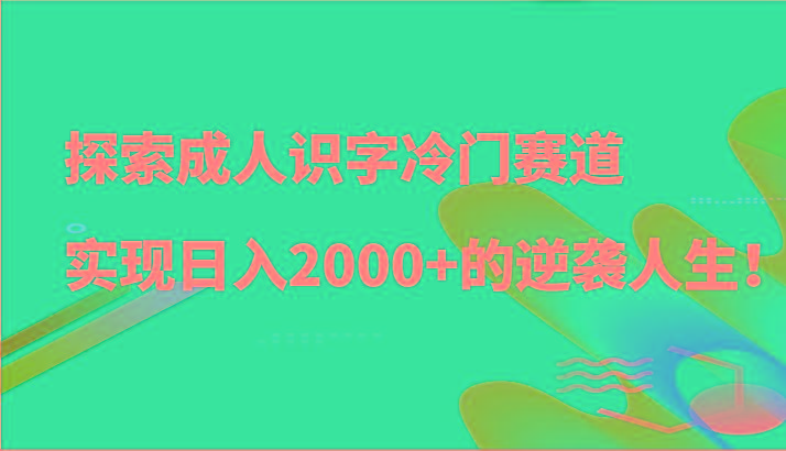 探索成人识字冷门赛道，实现日入2000+的逆袭人生！-木白网创
