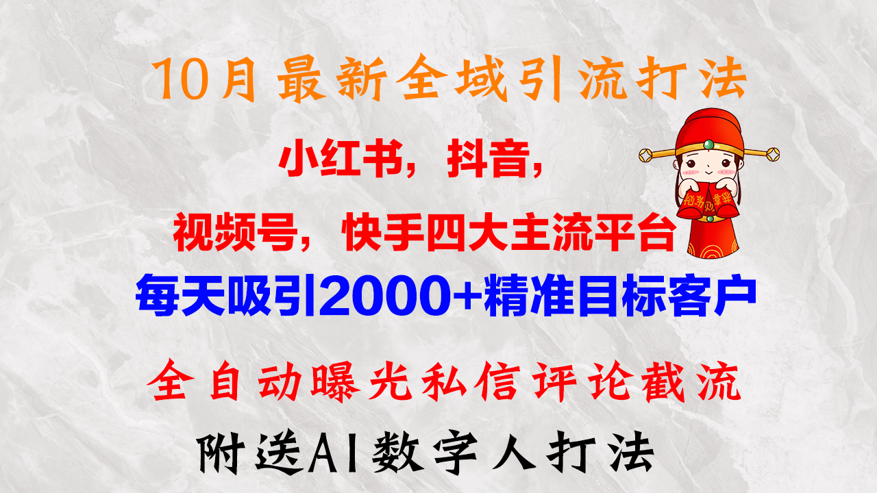 10月最新小红书，抖音，视频号，快手四大平台全域引流，，每天吸引2000…-木白网创