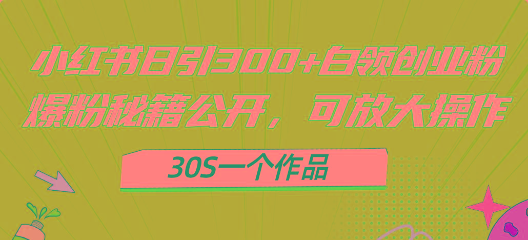 小红书日引300+高质白领创业粉，可放大操作，爆粉秘籍！30s一个作品-木白网创