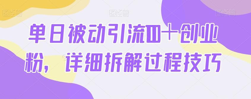 单日被动引流100＋创业粉，详细拆解过程技巧-木白网创