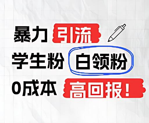 暴力引流学生粉白领粉，吊打以往垃圾玩法，0成本，高回报-木白网创