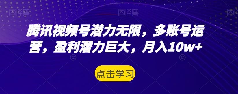 腾讯视频号潜力无限，多账号运营，盈利潜力巨大，月入10w+-木白网创