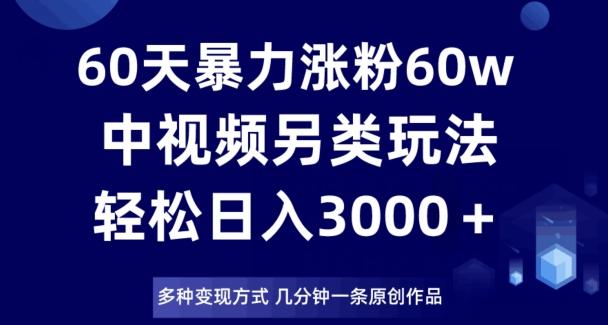 60天暴力涨粉60W，中视频另类玩法，日入3000＋，几分钟一条原创作品多种变现方式-木白网创