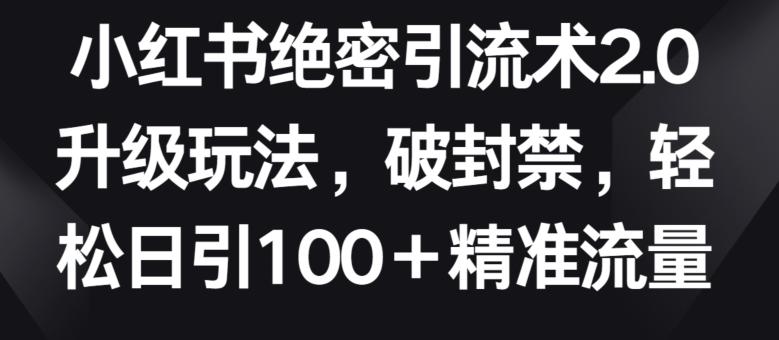 小红书绝密引流术2.0升级玩法，破封禁，轻松日引100+精准流量【揭秘】-木白网创