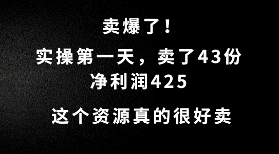 这个资源，需求很大，实操第一天卖了43份，净利润425【揭秘】-木白网创