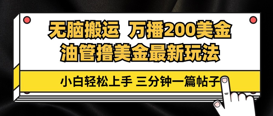 油管无脑搬运撸美金玩法教学，万播200刀，三分钟一篇帖子，小白轻松上手-木白网创
