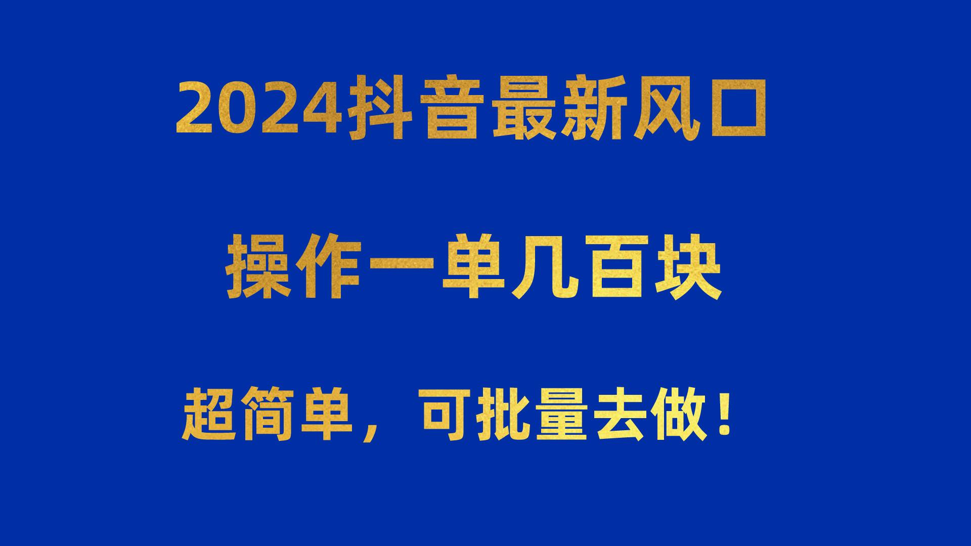 2024抖音最新风口！操作一单几百块！超简单，可批量去做！！！-木白网创