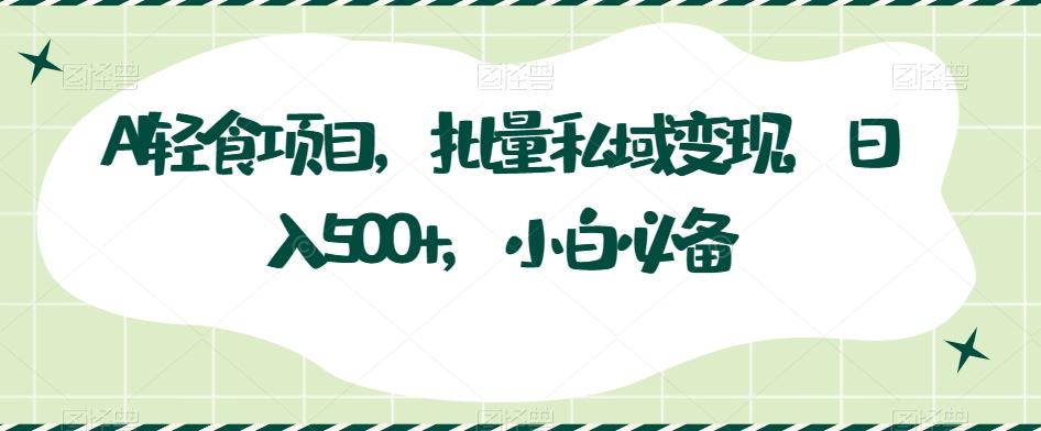 AI轻食项目，批量私域变现，日入500+，小白必备-木白网创