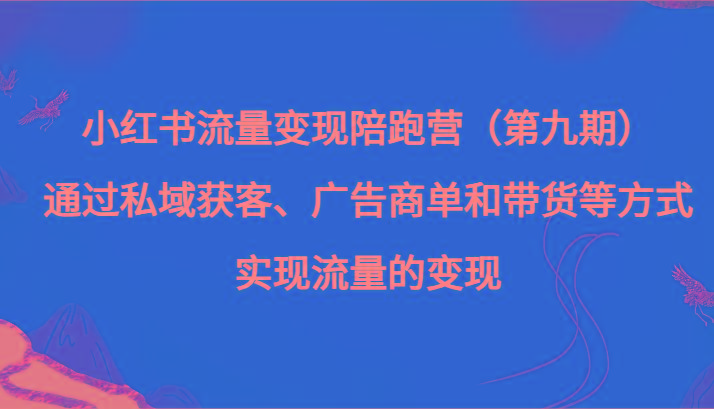 小红书流量变现陪跑营（第九期）通过私域获客、广告商单和带货等方式实现流量变现-木白网创