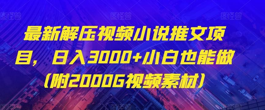 最新解压视频小说推文项目，日入3000+小白也能做（附2000G视频素材）【揭秘】-木白网创