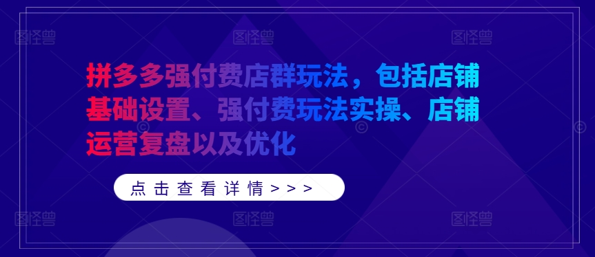 拼多多强付费店群玩法，包括店铺基础设置、强付费玩法实操、店铺运营复盘以及优化-木白网创