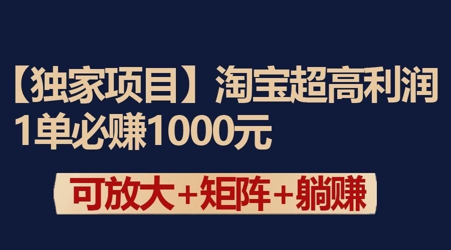 独家淘宝超高利润项目：1单必赚1000元，可放大可矩阵操作-木白网创