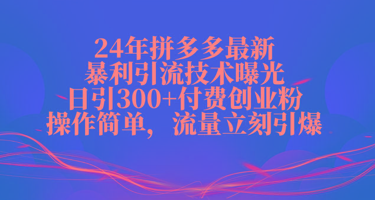24年拼多多最新暴利引流技术曝光，日引300+付费创业粉，操作简单，流量…-木白网创