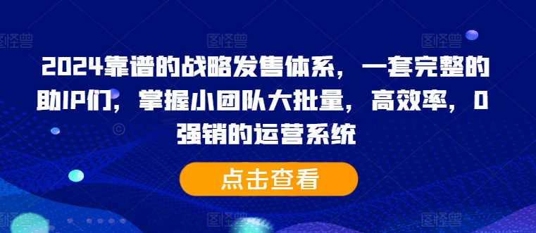2024靠谱的战略发售体系，一套完整的助IP们，掌握小团队大批量，高效率，0 强销的运营系统-木白网创