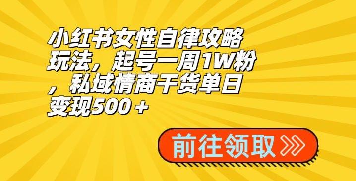 小红书女性自律攻略玩法，起号一周1W粉，私域情商干货单日变现500＋-木白网创