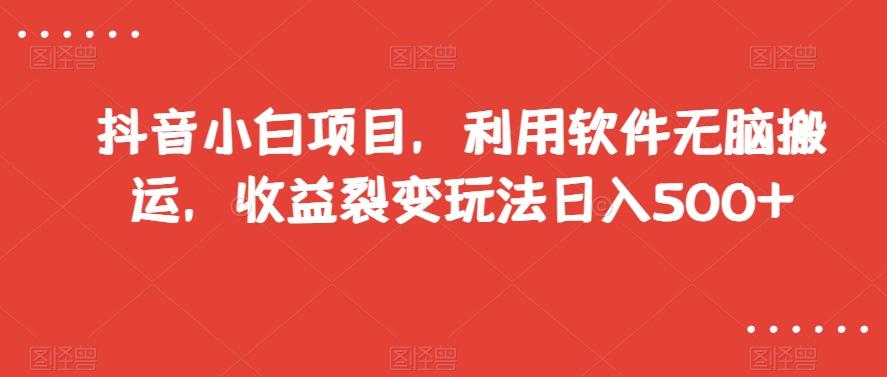 抖音小白项目，利用软件无脑搬运，收益裂变玩法日入500+【揭秘】-木白网创