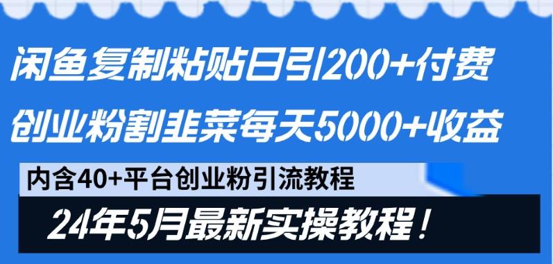 闲鱼复制粘贴日引200+付费创业粉，24年5月最新方法！割韭菜日稳定5000+收益-木白网创