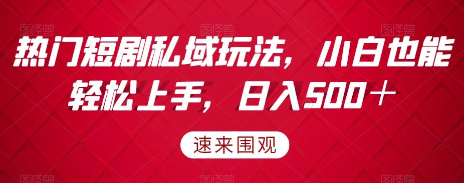 热门短剧私域玩法，小白也能轻松上手，日入500＋-木白网创