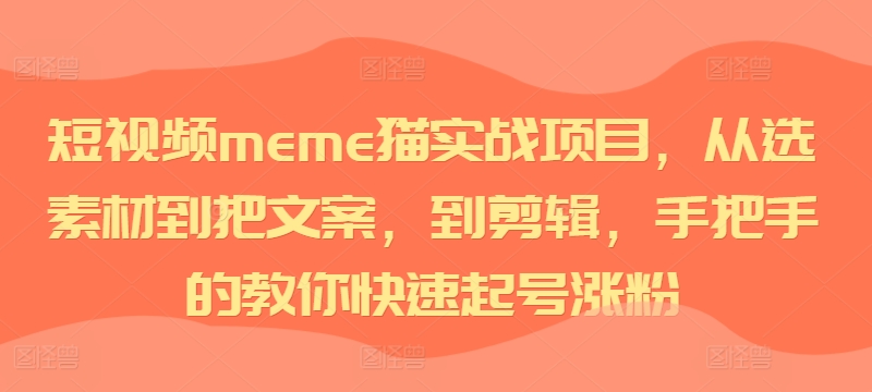 短视频meme猫实战项目，从选素材到把文案，到剪辑，手把手的教你快速起号涨粉-木白网创