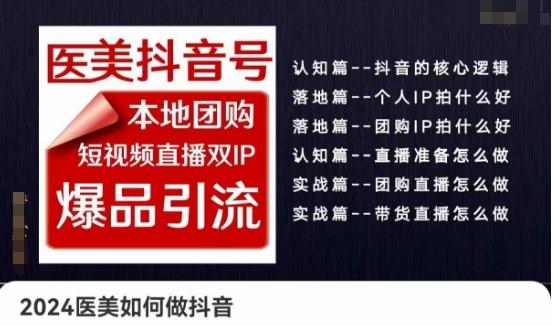 2024医美如何做抖音医美抖音号，本地团购、短视频直播双ip爆品引流，实操落地课-木白网创